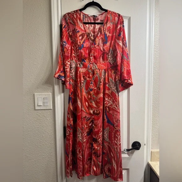 Zara Metallic Thread Floral Boho Chiffon Dress - Picture 2 of 5